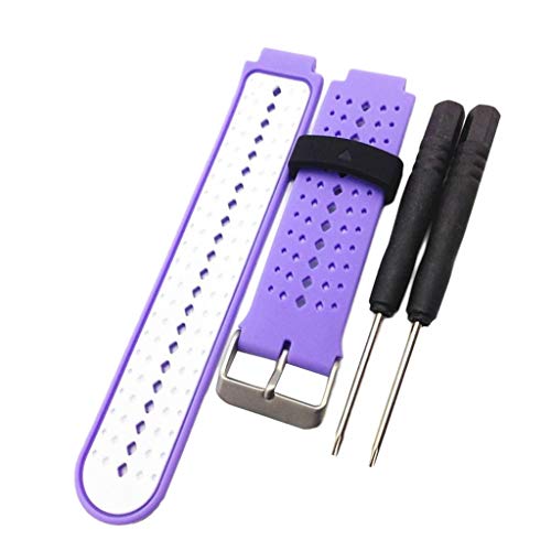 Inzopo bandas de silicona de repuesto con 2 herramientas de extracción de pines para Garmin Forerunner 220/230/235/620/630 (sin rastreador, bandas de repuesto), color morado y blanco