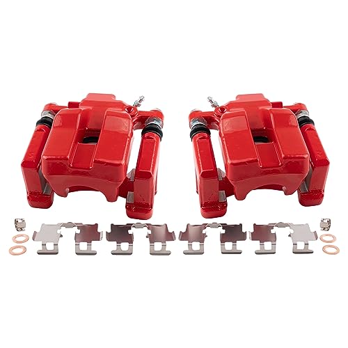 Image of TRQ Rear Brake Caliper Set Painted Red Brackets Compatible with 2007-2012 Lexus ES350 2008-2012 Toyota Avalon 2007-2011 Camry