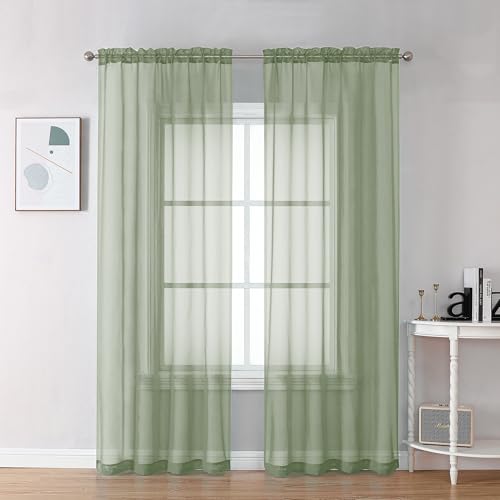 OVZME Bedroom Curtains 2 Panel Sets 84' Inch Length - Transparent Light Weight Soft Window Treatment Panels for Study Room/Living Room/Guest Room, Sage Green, Per Panel W42 X L84 inches