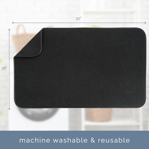 Image of S&T INC. Dish Drying Mat Jumbo, 18 inch x 30 inch, Absorbent Microfiber Kitchen Counter Mat, Dish Drying Pad for Dishes, Utensils, Pots and Pans, Jumbo, Black
