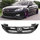PENSUN JDM Mod Style Front Bumper Hood Grille Fits for Honda Accord 4 Door 2013 2014 2015 / Gloss Black