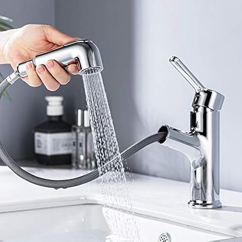 Grifo de Lavabo Extraible en 2 Modos, Grifos Baño Extensible de Latón Cover