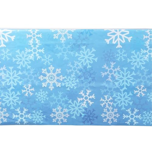Image of BLUE PANDA 3 Pack Blue Snowflake Plastic Tablecloths for Christmas Party Supplies, 108 x 54 inch Rectangular Xmas Winter Holiday Snowy Table Covers, Fun Festive Christmas Party Decorations