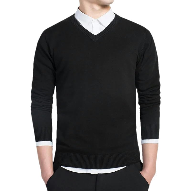 Pull col V tricoté de qualité supérieure coupe slim fit pour homme élégant