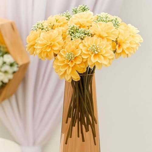 SATYAM KRAFT 1 Pcs Artificial Dahlia Flower Bunch – 7-Stem Faux B...