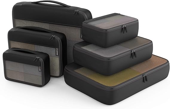 Packing Cubes Organizer Bags For Travel Accessories Packing Cube Compression 6 Set For Luggage Suitcase (Black)