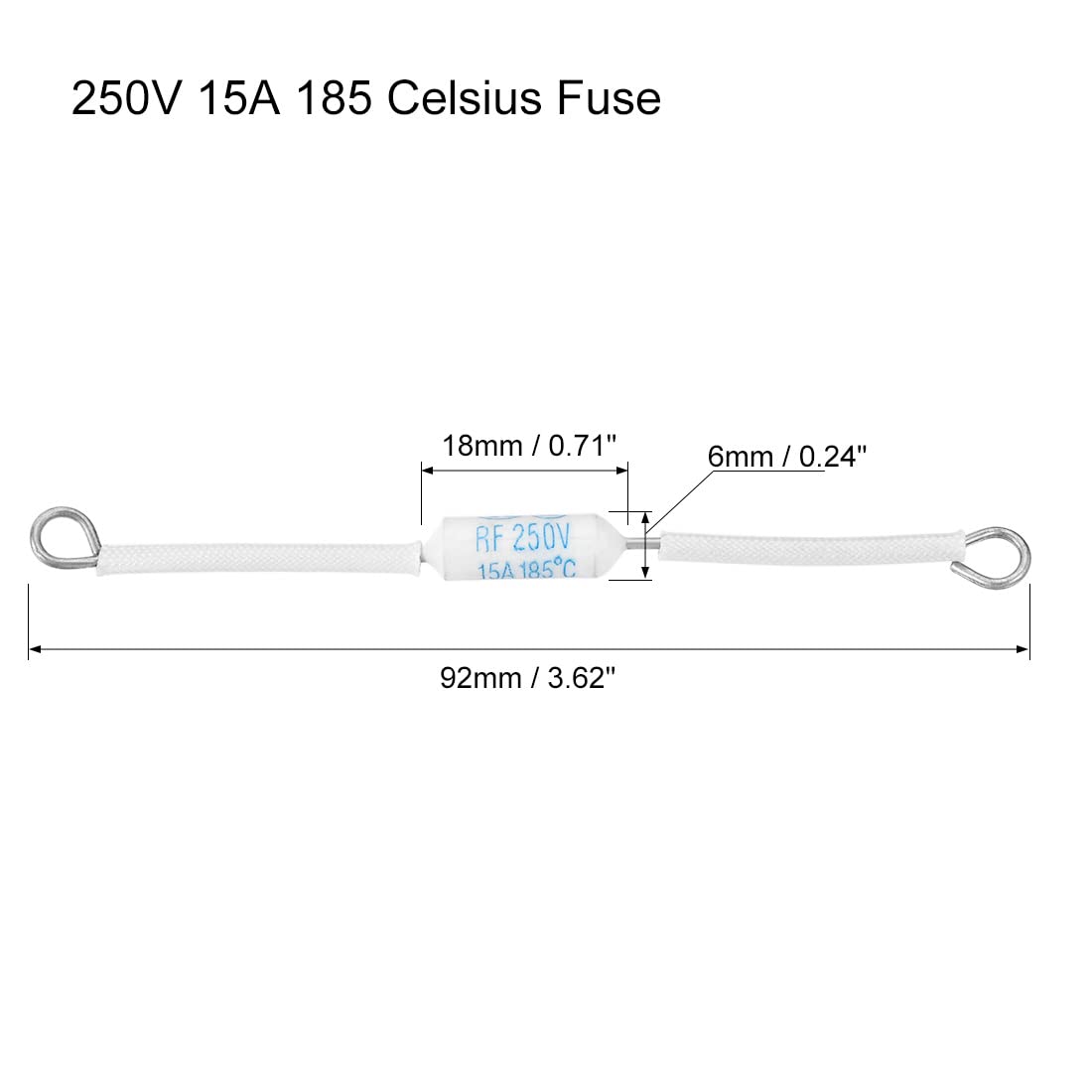 sourcing map Fusible Térmico Temperatura Corte Circuito Cerámica 185 Grados Celsius 15A 250V 10uds