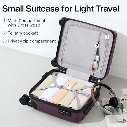 Image of Hanke 14 Inch Underseat Carry On Luggage with Wheels Hard Shell Suitcases Lightweight Small Luggage for Weekender Mini Suitcase Carry On Bag Travel Luggage for Travel Rolling Suitcase.(Purple)
