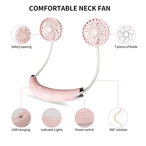 Portable Neck Fan Rechargeable Cooling Neck Fan Detachable Fan Independent Switch Control Long Battery Life Usb Charging 360 Degree Free Rotation For Travel Office Household Outdoor Sports (Pink) #TOP3