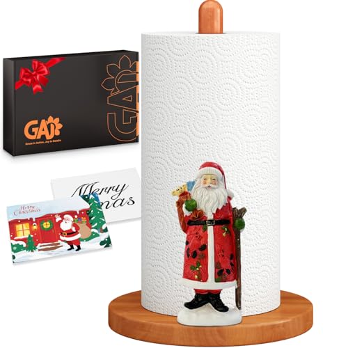GAJ Christmas Decorations Paper Towel Holder Countertop, 3D Santa Claus Kitchen Counter Decor, Cute Resin Wooden Stand for Bathroom & Home Indoor Table, Winter Xmas Gift for Women, Housewarming Gifts