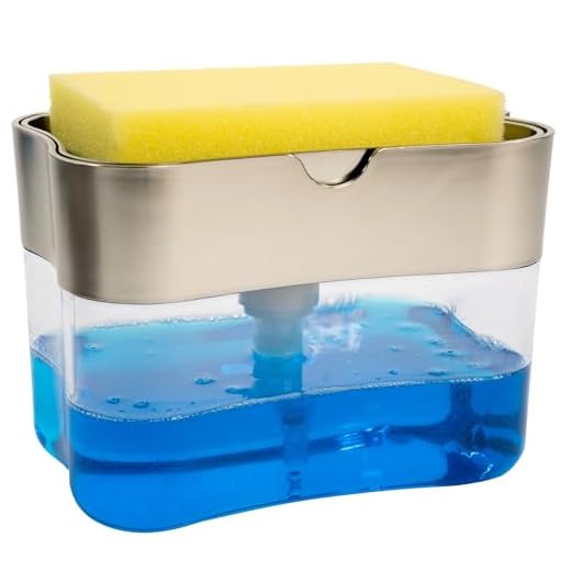 S&T INC. Soap Pump Dispenser and Sponge Holder, 13 Ounces, Silver