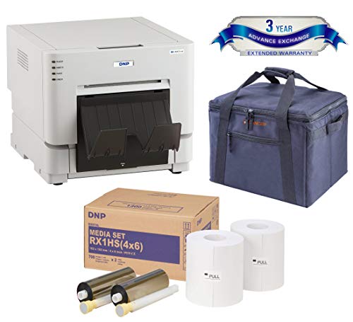 DNP DS-RX1HS Compact Event Photo Booth Portrait Printer Essential Bundle Print Media 4x6-inch, 2 Rolls + Slinger Padded Printer Carrying Case 3 Year Extended Warranty
