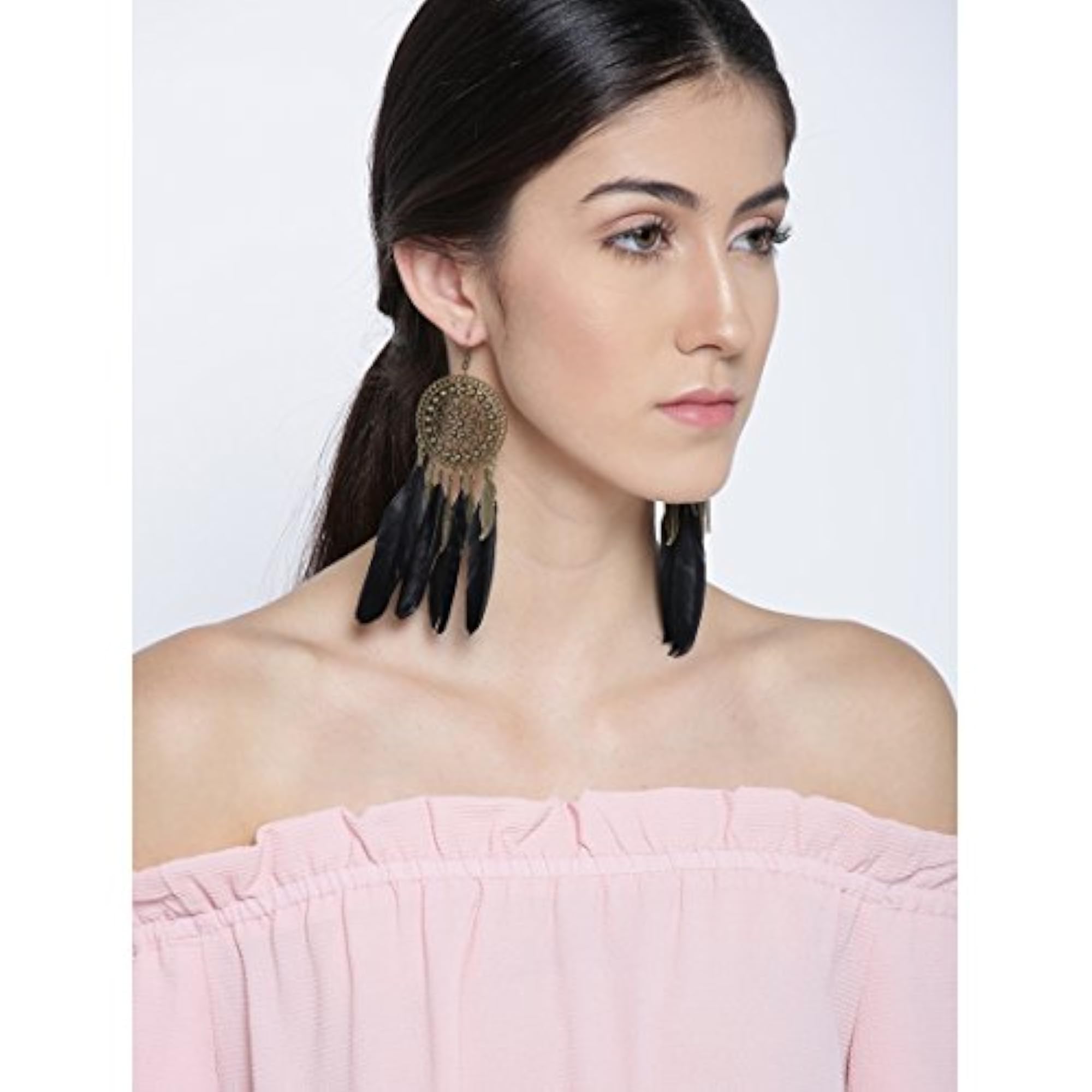 Luxuria Antique Feather Glitzy Drop Earrings