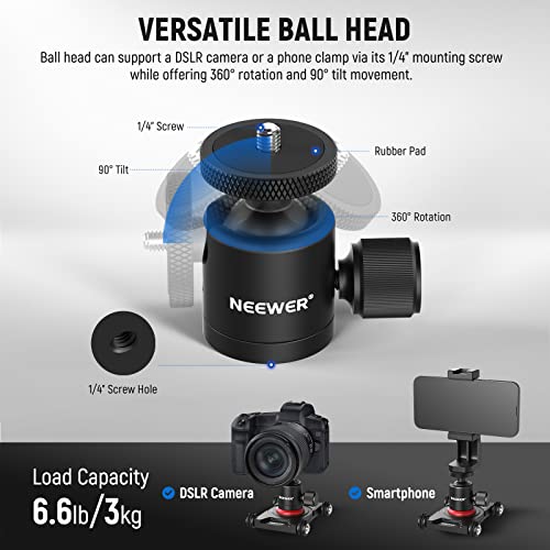 NEEWER Dolly Camera Slider with Ball Head and Phone Clamp, 4 Wheel Table Dolly with 360° Panorama - Image 4