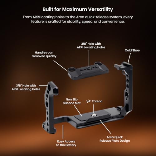 Image of Simpex FX-30 Metal cage Compatible with (FX-30 /FX3) Camera, with hdmi Cable clamp, NATO Rails and builtin arca Quick Release Plate, Interchangeable Full /Half cage, Black