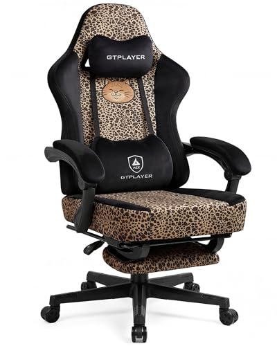 GTPLAYER Gaming Chair with Leopard Cat, Cute Velvet...