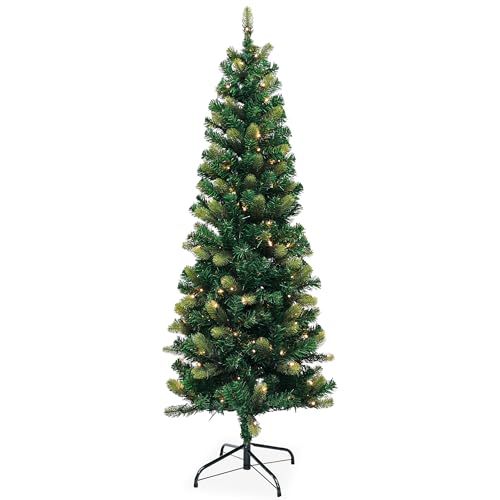 Trimming Shop 4FT Yuletide Slim Green Pine Christmas Tree – Realistic Artificial Norway Spruce with 262 Tips, Space-Saving Design, Hinged Branches, Foldable Metal Base, Perfect for Small Indoor Spaces