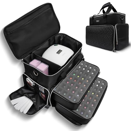 Nail Polish Organizer Case - Structured Spill-Proof Travel Bag with Reinforced Stitching, Strong Zippers, Removable Dividers - Extra Large Manicurist Storage Box in Luxury Gift-Ready Packaging - Black