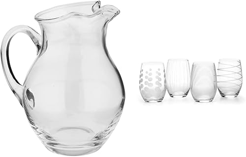 Mikasa Napoli - Jarra de vidrio de 70 onzas y Mikasa Cheers, copas de vino sin tallo de 17 onzas (juego de 4)
