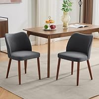AffinityFurn Modern Wingback Dining Chairs Set of 2, Upholstered Linen Fabric Kitchen Chairs with Soft Thick Cushions, Modern Vanity Accent Occasional Chair, High Back and Rubberwood Legs(Grey)