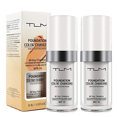 Tlm Colour Changing Foundation, Flawless Color Changing Foundation Makeup Base Moisturizing Liquid Foundation For Women Girls Spf15, Sunscreen, Non-Greasy, Non-Marking, Long Lasting(2Pack) #TOP1