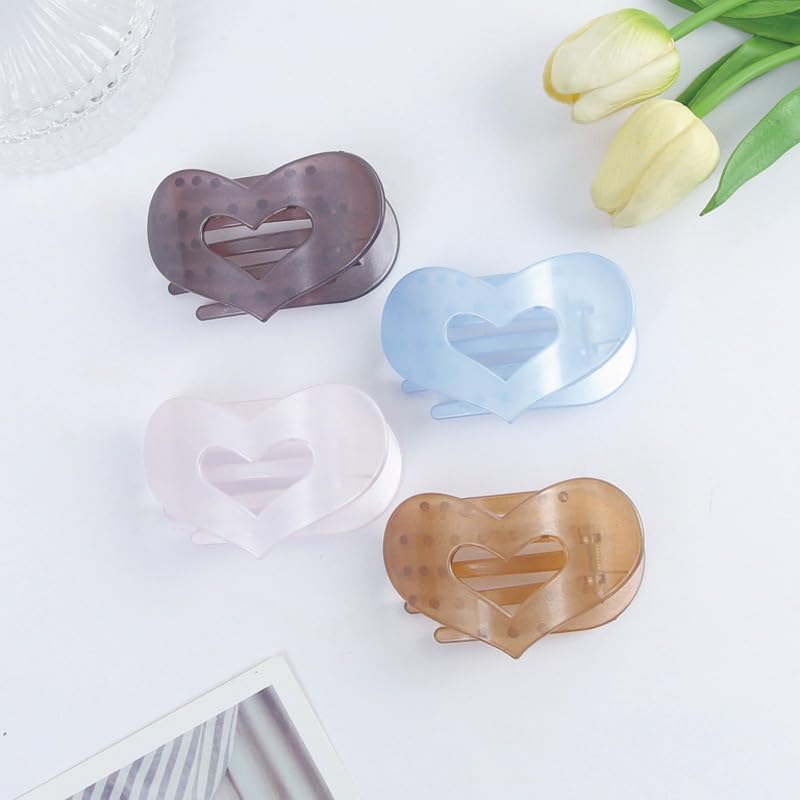 4 PCS Flat Hair Clips for Women - French Large Heart Claw Clips for All Hair Hairstyles - Image 5