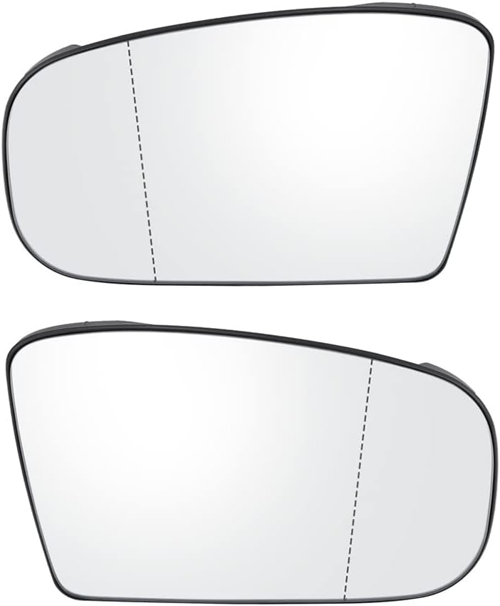 Replacement Side Mirror Glass Heated with Back Plate, Rearview Power Heated Mirror Glass, Compatible with Mercedes Benz S-Class W220 1998-2002 CL-Class W215 2000-2003, White Pair