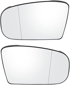 Replacement Side Mirror Glass Heated with Back Plate, Rearview Power Heated Mirror Glass, Compatible with Mercedes Benz S-Class W220 1998-2002 CL-Class W215 2000-2003, White Pair