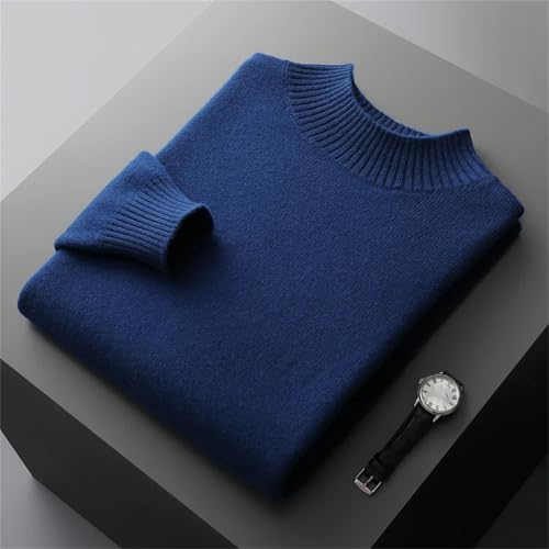Men's Half Turtleneck Round Neck Thickened 100% Cashmere Sweater Winter Solid Color Pullover Wool Loose Knit Long Sleeve4