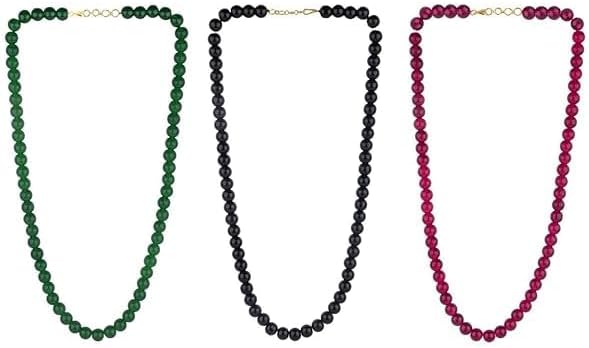 Single Line Crystal Stone Beaded Strand Statement Black, Green and Pink Colour Necklace Mala for Women Fashion Jewellery By The Great Indian Stone