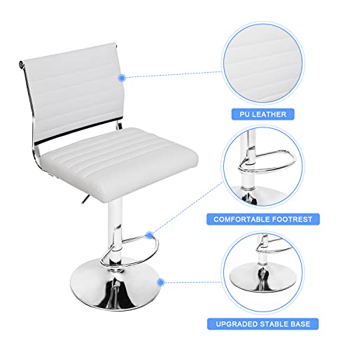 Sunseen Square Modern Pu Leather Bar Stools, Adjustable Swivel Hydraulic Bar Chairs, Armless Counter Height Stool For Dinning Kitchen Set Of 2 (White) #TOP4