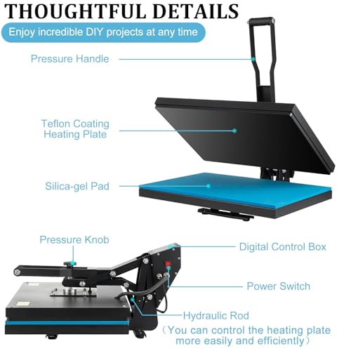 Smarketbuy HEAT PRESS 16X24 Inch, High Pressure Clamshell Heat Press Machine 1800W, Large Heat Press Digital Control Heat Transfer Machine thumb #3