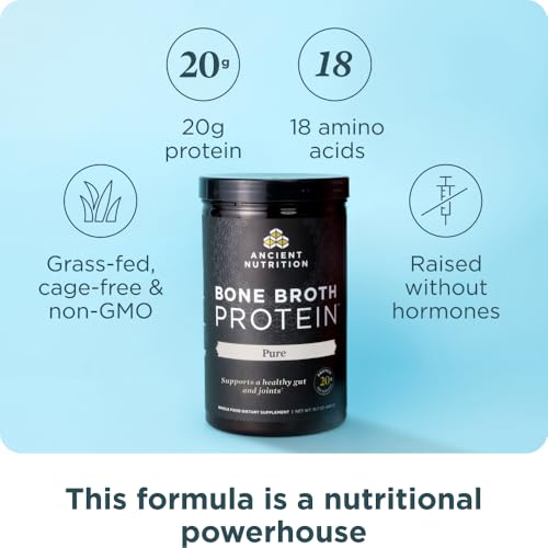 Ancient Nutrition Grass Fed & Cage Free Bone Broth Protein Powder, 20g Protein Per Serving, Hydrolyzed Collagen Peptides, Glucosamine, Chondroitin, Supports Joint & Gut Health, Pure, 20 Servings - Image 3