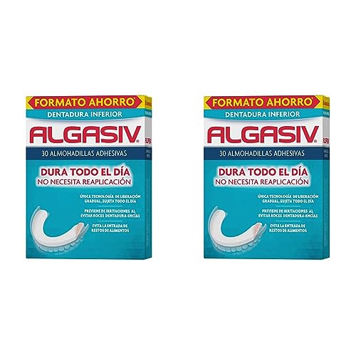 Algasiv Almohadillas Adhesivas para Dentaduras Postizas Inferiores, Dura Todo el Día y Protege las Encías, 30 Unidades (Paquete de 2)