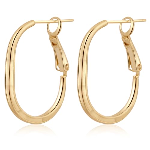 ToHeart 14k Gold Hoop Earrings for Womens Rectangle Hoop Earrings Gold Plated Small Hoops