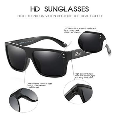 DUBERY Unisex Wide Frame Polarized Sunglasses UV Protection Retro Rectangular Sun Glasses D912