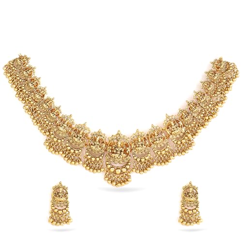 Image of Rubans Gold Plated Temple Necklace Set Traditional Statement Jewellery Gift for Women & Girls