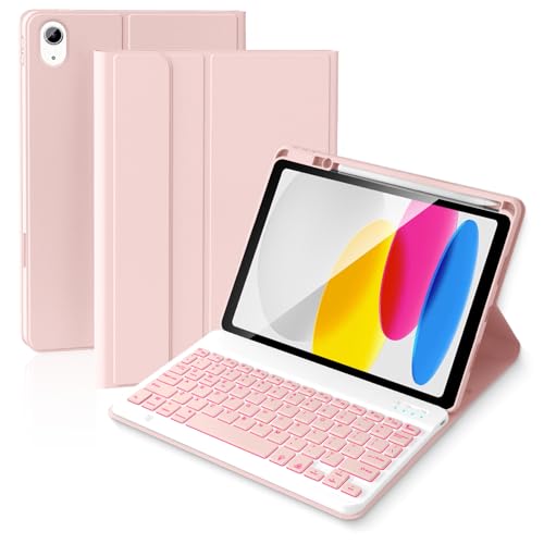 ABEIFAN for iPad 11th(A16)/10th Generation Keyboard Case, 7 Colors Backlit Wireless Detachable Folio, Keyboard for iPad 11 inch A16 2025/10th Gen 10.9-inch 2022 Cover with Pencil Holder,Pink