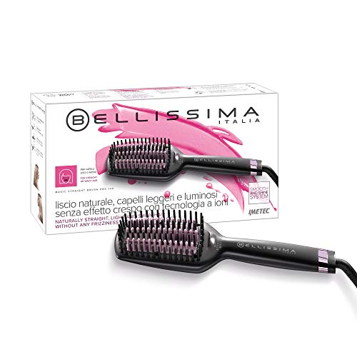 Imetec Bellissima Magic Straight Brush PB5 100 Spazzola Elettrica Lisciante per Capelli, Effetto Liscio Naturale, Setole Rivestite in Ceramica, Fino a 200° C, Technologia Ioni