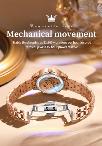 Image of OLEVS Women Watches Automatic Mechanical Set Casual Diamond Dress Ladies Self Winding Two Tone Wrist Watch Date