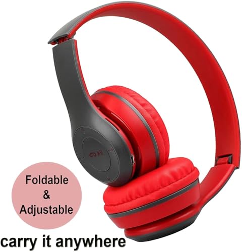 Image of Multi Function Mode Wireless Bluetooth Headphones with Mic, Ultra HD Sound, Wired & Wireless Gaming Headset, On-Ear Foldable Headphones with Deep Bass, Noise Isolation & Long Battery Life (Red)