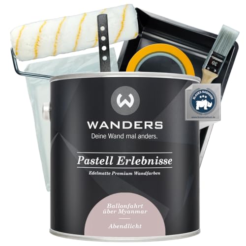 Wanders Pastell Erlebnisse Wandfarbe 2,5L (Abendlicht, Altrosa) inkl. Streichset Basic – Premium Kreidefarbe, Leichte Anwendung, Hochdeckend, Ultramatt, Perfekt für Heim-DIY Wanders Pastell Erlebnisse Wandfarbe 2,5L (Abendlicht, Altrosa) inkl. Streichset Basic – Premium Kreidefarbe, Leichte Anwendung, Hochdeckend, Ultramatt, Perfekt für Heim-DIY