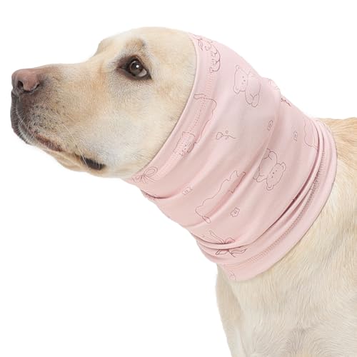 Image of Nanaki Soft Dog Ear Covers For Blow Drying Grooming-Quiet Dog Noise Cancelling Ear Muffs Protection For Sound Thunderstorm,Fireworks,No Shake Head Wrap Hematoma Anti-Scratching,Snood Protector Pink,XL