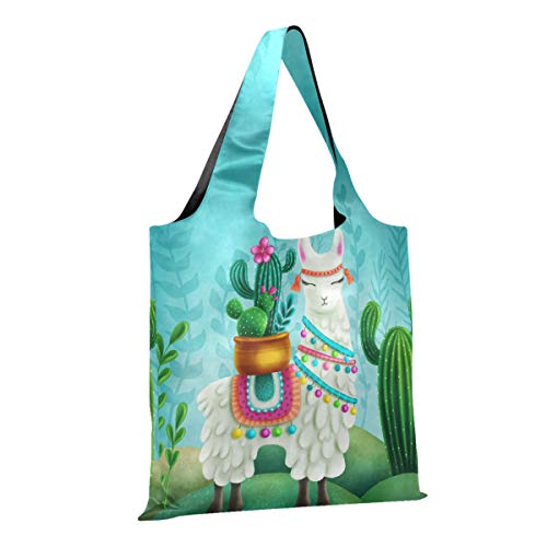 CaTaKu Cactus Flower Sacs de courses Llama Sac d'épicerie Pliable Grande Durable Réutilisable Poche en vrac Ripstop Imperméable Nylon Respectueux de l'environnement Cover
