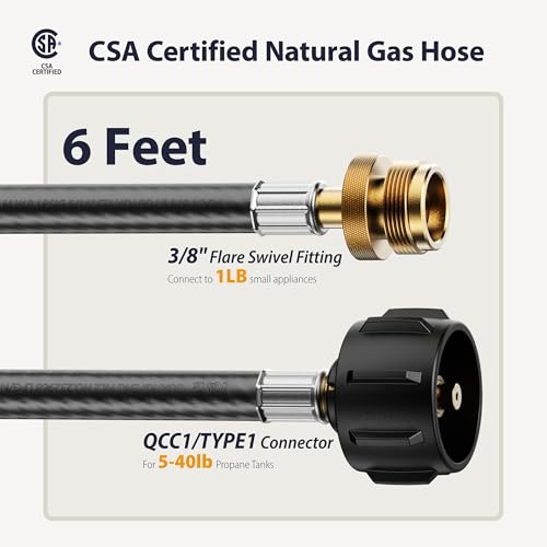 QKLngtan 6FT Propane Hose with Regulator, QCC1/Type1 to 3/8" Female Flare, CSA Certified Low Pressure Propane Adapter Hose for Grill, Fire Pit, Patio Heater, Camp Stove, 5-40 lb Tank by QKLngtan - Used condition - Image 2