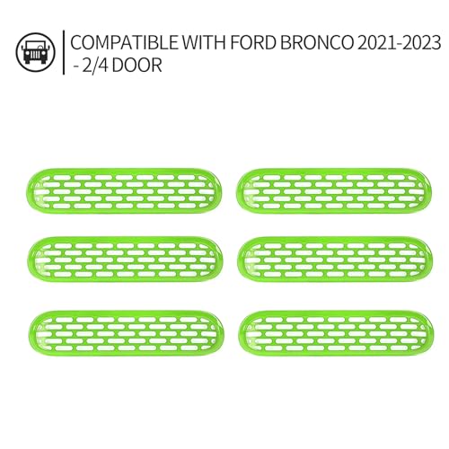 Image of Front Grill Mesh Grille Inserts Cover Frame Trims Kit 6Pcs Fit for Ford Bronco 2021-2026 2 /4 Door Exterior Accessories (Green)