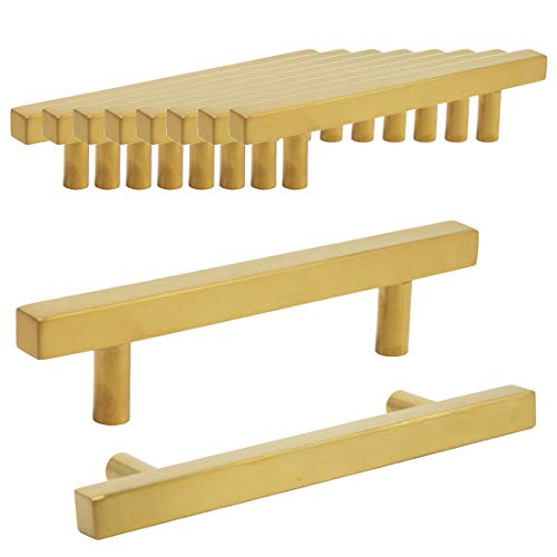 Probrico Poignée de porte en forme de T en acier inoxydable et laiton brossé, doré, or