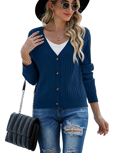 Image of Women's Long Sleeve Cardigan Sweaters Casual V Neck Soft Knit Jacket Button Down Cardigan for Women Winter Fall