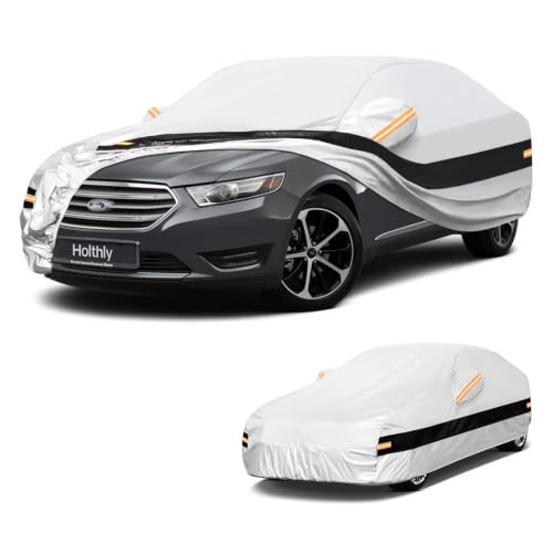 Image of 10 Layers Sedan Car Cover Custom Fit for Ford Taurus (1991-2026), Waterproof All Weather for Automobiles, Outdoor Full Cover Sun Dust Rain Protection with Cotton. Silver