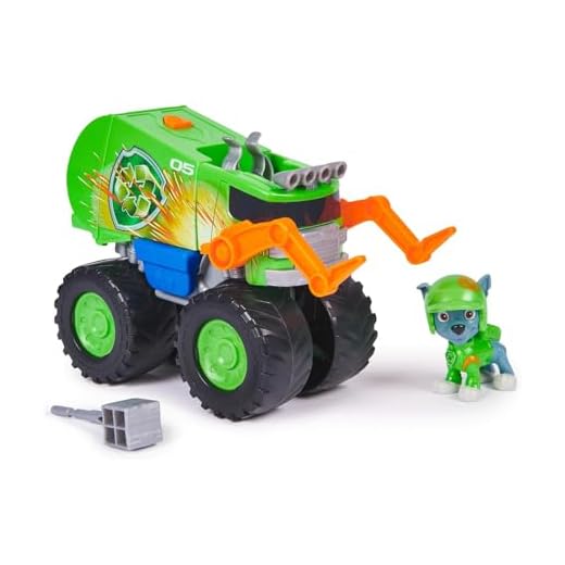 PAW PATROL Rescue Wheels - Rockys Recycling Monstertruck mit Geschoss-Abwurf und Rocky Hundefigur, Spielzeug für Kinder ab 3 Jahren
